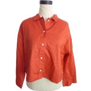 NWT Everlane Cotton PJ Top in Orange S Long Sleeve Button Down